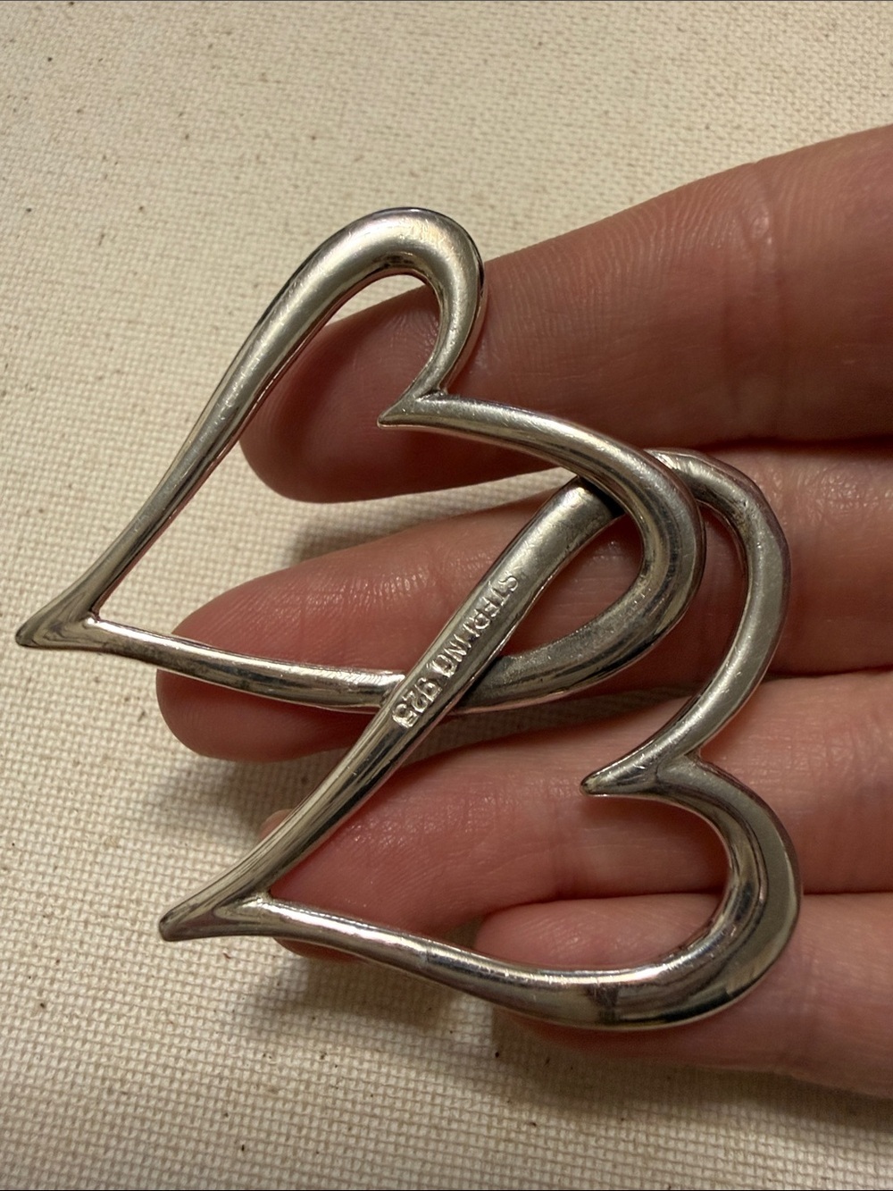 Sterling Silver 925 Double Heart pendant - Picture 2 of 10